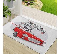 Zerbino Ingresso,Bulldog francese di Natale in una sciarpa a strisce con regalo all'interno del Red Car Do,Antiscivolo Assorbente Resistente allo sporco Tappeto Cucina Tappeto Tappeto Entrata Zerbino