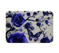Zerbino Ingresso Butterfly Rose Rustic Blue Flowers Animals Botanical Branch Flower Zerbino Per Esterni Stampata Lavabile Tappeto D'Ingresso Per Esterno Corridoio 40X60Cm
