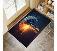 Zerbino Ingresso Casa, 50x80 cm Tappetino Icona Della Lampadina Antiscivolo e Lavabile Zerbino d'Ingresso Pensiero Cerebrale E Creatività Assorbente Tappeto per Cane, Porta e Corridoio - Blu Scuro