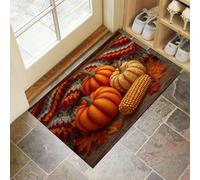 Zerbino Ingresso Casa da Esterno, 80x120 cm Tappetino Zucca E Mais Antiscivolo e Lavabile Zerbino d'Ingresso Foglie D'Acero Autunnali Ultra Assorbente Tappeto per Cane, Porta e Corridoio - Arancia