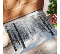 Zerbino Ingresso Casa da Esterno, 90x150 cm Tappetino Alberi Fiocchi Neve Antiscivolo e Lavabile Zerbino d'Ingresso Foresta Invernale Ultra Assorbente Tappeto per Cane, Porta e Corridoio - Grigio