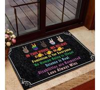 zerbino ingresso casa LGBT - Orgoglio In questa casa crediamo che nessun essere umano sia illegale La scienza è reale Zerbino