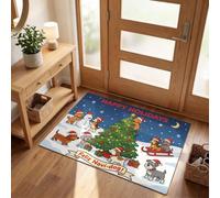 Zerbino Ingresso Casa Neve Natale, 80x120 cm | Zerbino di benvenuto con Cane Slitta Pupazzo Neve, Tappeto, Antiscivolo, Assorbente, Tappetino Decorativo per Interni ed Esterni, Blu Di Mezzanotte