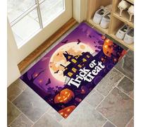 Zerbino Ingresso Casa Stregata Di Halloween Zerbino Ingresso Interno Castello Dei Cartoni Animati Antiscivolo Assorbente Tappeto per Ingresso, Esterno, Cucina, Camera da Letto, 90 x 150 cm, Viola