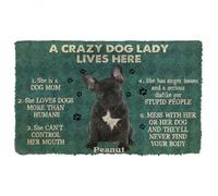 zerbino ingresso casa Una pazza amante dei cani vive qui con uno zerbino con nome personalizzato Bulldog francese