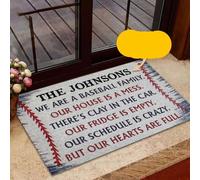 zerbino ingresso casa Zerbino personalizzato con scritta La nostra casa è un disastro in blu da baseball