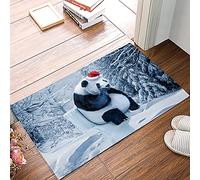 Zerbino Ingresso Christmas Winter Snowflake Funny Panda Sitting On The Toilet Tappetino Antiscivolo Moderno Tappeto Entrata Interno Resistente Tappetini da Bagno per Cucina Camera 40X60CM
