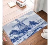 Zerbino Ingresso Esterno Blue Nederland Vintage Dutch Windmill Delft Moderno Tappeto Ingresso Lavabile Tappeto Porta Per Camera Soggiorno Cucina 60X40Cm