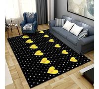 Zerbino Ingresso Esterno Cuore Giallo Nero Tappeto Salotto Poliestere Zerbino Ingresso Interno Moderno Tappeti Soggiorno Cucina Lavabile Tappeto da Esterno Antiscivolo Tappeti Moderni 150x200cm
