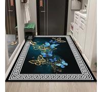 Zerbino Ingresso Esterno Farfalla Blu Oro Tappeto Salotto Poliestere Zerbino Ingresso Interno Moderno Tappeti Soggiorno Cucina Lavabile Tappeto da Esterno Antiscivolo Tappeti Moderni 100x120cm