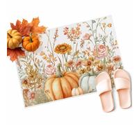 Zerbino Ingresso Fall Thanksgiving Rustic Flowers Pumpkins Tappetini da Bagno Resistente Tappeto Ingresso Lavabile Tappetino Antiscivolo per Cucina Esterno Corridoi 40X60CM