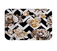 Zerbino Ingresso Gold Hydrangea Flowers And Leaves On Black And White Geometric Background Tappetino Antiscivolo Lavabile Tappeto Entrata Interno Resistente Tappeto Ingresso per Cucina 40X60CM