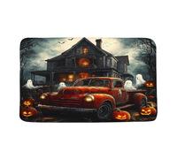 Zerbino Ingresso Halloween Scary Haunted House Spooky Ghost Evil Pumpkin Red Truck Dead Tree Gothic Zerbino Per Esterni Antipolvere Lavabile Tappeto Per La Casa Esterno 40X60Cm