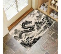 Zerbino Ingresso Il Drago Volò Sopra Montagne Antiscivolo e Assorbente Tappeto Interno Pittura Tradizionale A Inchiostro Lavabile Tappeto Ultrasottile per Cucina, Bagno, Corridoio, 50x80 cm, Beige