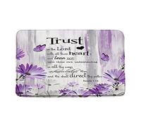 Zerbino Ingresso Inspirational Quote Rutsic Purple Flower Butterfly Trust in The Lord Abstract Painting Farmhouse Print Door Mat Lavabile Tappetino Antiscivolo Tappetini da Bagno per 40X60CM