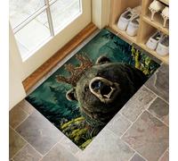 Zerbino Ingresso Interno 40 x 60 cm,Antiscivolo Assorbente Tappeto Ingresso Corona Orso Nero,Tappetino D'Ingresso Lavabile Animali Selvatici,Basso Profilo Zerbino Trappola Sporco