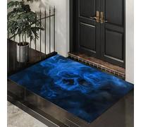 Zerbino Ingresso interno 50 x 70 cm, Tappetini per Porte da Interno Lavabili Fumo Circonda Il Cranio, Zerbino da Interno Antiscivolo Orrore Fantasia Volto, Tappetino Assorbente per Ingresso Blu
