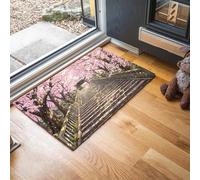Zerbino Ingresso Interno 60x90 cm Pelo Corto Scalini Pietra Foresta Ciliegi In Fiore Tappeto Antiscivolo Stile Anime Giapponese Passatoia Corridoio Zerbino per Porta di Casa Cucina e Ufficio, Rosa
