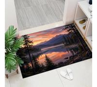 Zerbino Ingresso Interno 80x120 cm Pelo Corto Foreste Conifere E Montagne Innevate Tappeto Antiscivolo Tramonto Sui Laghi Alpini Passatoia Corridoio Zerbino per Porta di Casa Cucina e Ufficio, Arancia