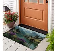 Zerbino Ingresso Interno 90x150 cm Pelo Corto Foreste Conifere E Laghi Tappeto Antiscivolo Paesaggio Boschivo E Lacustre Passatoia Corridoio Zerbino per Porta di Casa Cucina e Ufficio, Verde Scuro