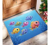 Zerbino Ingresso Interno Antiscivolo, 45 x 75 cm Tappeto Ingresso Lavabile In Lavatrice, Pesciolino Colorato Tappeto Interno - Stile Cartone Animato Tema Zerbino, Blu