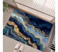 Zerbino Ingresso Interno Antiscivolo, Tappeto Ingresso Lavabile In Lavatrice, Tappeto Interno Trama Marmo, Zerbino Lusso Moderno Rimozione Della Polvere, Blu Scuro, 45 X 75 Cm