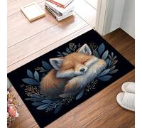 Zerbino Ingresso Interno Simpatica Volpe Nell'Erba, Zerbino Di Benvenuto Lavabile Morbida Animale Dei Cartoni Animati, Antiscivolo Tappeto Da Decorazioni Volpe Nera Per Casa Porta D'Ingresso, 50X80Cm