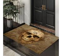 Zerbino Ingresso Interno Tema Della Morte, 80x120 cm | Tappeto Antiscivolo Teschio Antico E Fatiscente, Lavabile in Lavatrice, Resistente per Cucina, Cane, Porta e Corridoio, Marrone Giallastro