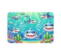 Zerbino Ingresso Interno Underwater World Funny Shark Resistente Zerbinotto Morbide Tappetino D'Entrata Per Ufficio Soggiorno Interno 60X40Cm