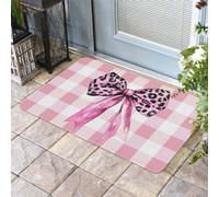 Zerbino Ingresso Plaid Bowknot Spring Pastoral Leopard Print Lattice, Classico Tappetini Indistruttibile Tappeto Da Cucina 40X60Cm Per Ingresso Cortile Interno