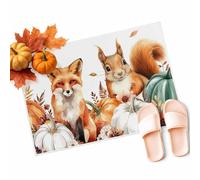 Zerbino Ingresso Thanksgiving Pumpkins Fall Flowers Squirrel Fox Tappetino Antiscivolo Lavabile Tappeto Ingresso Resistente Tappetini da Bagno per Esterno Camera Corridoi 40X60CM