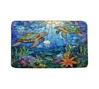 Zerbino Ingresso Turtle Stained Glass Blue Ocean Underwater World Sea Turtle Coralnautical Tappetino Esterno Flanella Resistente Tappeto Per Esterno Corridoio 40X60Cm