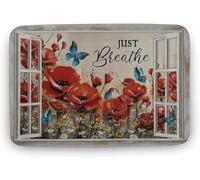 Zerbino Ingresso Vintage Watercolor Poppy Blue Butterfly Flower Field Just Breathe Tappeto Entrata Interno Essorbente Tappeto Ingresso Moderno Tappetino Antiscivolo per Camera Esterno 40X60CM