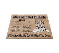 Zerbino Ingresso Welcome To Cat'S House Funny American Curl Cat Cat Rules Morbide Zerbini Di Benvenuto Anti-Sporco Tappeto Porta Per Soggiorno Interno Corridoio 60X40Cm