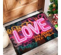 Zerbino Insegna Al Neon Graffiti Ingresso Interno 80x120 cm, Zerbino Entrata Ingresso Lettere D'Amore con Fondo Antiscivolo TPR, Lavabile In Lavatrice Tappeto Ingresso Per Casa Ufficio - Rosa Neon