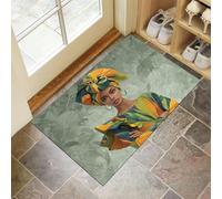 Zerbino Interno 40 X 60 Cm, Donne Africanetappetino Antiscivolo Lavabile In Lavatrice, Tappetino D'Ingresso Assorbenti Morbido Per Ingresso, Porta, Corridoio, Grigio-Verde Illustrazioni Semplici