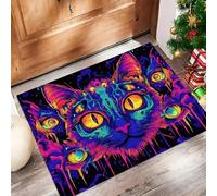 Zerbino Interno 50 X 80 Cm, Gatto Psichedelicotappetino Antiscivolo Lavabile In Lavatrice, Tappetino D'Ingresso Assorbenti Morbido Per Ingresso, Porta, Corridoio, Colori Misti Animali Fantastici