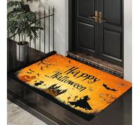 Zerbino Interno 90x150 cm, Tappetino Tema Halloween Antiscivolo e Lavabile in Lavatrice Tappeto Streghe, Zucche E Castelli Assorbente in Morbida Microfibra per Porta, Corridoio e Animali - Curcuma