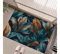 Zerbino Interno Antiscivolo,Pianta Tappeto Ingresso Lavabile In Lavatrice,Illustrazione Una Foglia Banana A Tema Giungla Tropicale Tappeto Esterno Ingresso Rimozione Della Polvere,Blu-Verde, 90X150cm