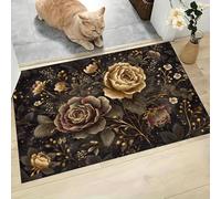 Zerbino Interno Casa 40x60 cm, Tappeto Sottile Rose D'Oro E D'Argento Antiscivolo Zerbino Profilo Basso Malinconia Retrò Floreale Tappetino Lavabile per corridoio, terrazza, ingresso, Giallo Dorato