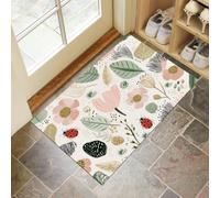 Zerbino Interno Casa 60 x 90 cm, Tappeto Sottile Fiori dipinti a mano | Antiscivolo e Assorbente Zerbino Profilo Coccinella foglia tulipano Malinconici Tappetino Lavabile per corridoio, terrazza,Rosa