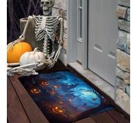 Zerbino Interno Casa 60 x 90 cm, Tappeto Sottile Halloween fantastico | Antiscivolo e Assorbente Zerbino Profilo Casa stregata Zucca nella nebbia Malinconici Tappetino Lavabile per corridoio,Blu scuro