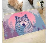 Zerbino Interno Casa 60x90 cm, Tappeto Sottile Lupo Grigio Della Foresta Antiscivolo Zerbino Profilo Basso Illustrazioni Retrò Tappetino Lavabile per corridoio, terrazza, ingresso, Fard In Polvere