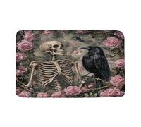 Zerbino Interno Gothic Skull Skeleton Spooky Black Crow Retro Pink Flower Rose Flower Tree Scary Halloween Zerbino Ingresso Antipolvere Antibatterico Zerbini Per Esterno Corridoio 40X60Cm