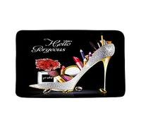 Zerbino Interno High Heels Perfume Flower Gorgeous Fashion Girls Woman Romantic Black Background Zerbino Per Esterni Stampata Flanella Tappeto Per Posteriori Ingresso 40X60Cm