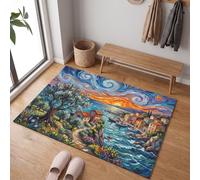 Zerbino Interno Paesaggio Classico Ad Olio 40x60 cm per Ingresso, Porta, Corridoio | Tappetino d'Ingresso Notte Stellata Piccola Città Assorbenti, Antiscivolo e Lavabile per Interni ed Esterni Coperti