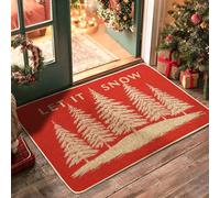 Zerbino invernale con alberi di pino, rosso, per interni ed esterni, decorazione per le vacanze, in gomma, impermeabile, antiscivolo, assorbe lo sporco, facile da pulire, 73 x 43 cm