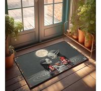 Zerbino invernale con luna piena, motivo: due elfi condividono una tazza di tè fumante, decorazione per bagno, decorazione per porte autunnali (40 x 60 cm)