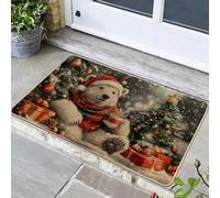 Zerbino invernale con orso polare, rosso e verde, decorazione per interni ed esterni, divertente stile natalizio, tappetino antiscivolo e assorbente, facile da pulire, 73 x 43 cm