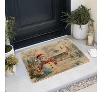 Zerbino invernale con pupazzo di neve, cappello rosso festivo, tappeto d'ingresso per interni ed esterni, antiscivolo, assorbe la polvere, facile da pulire, 73,7 x 43,2 cm